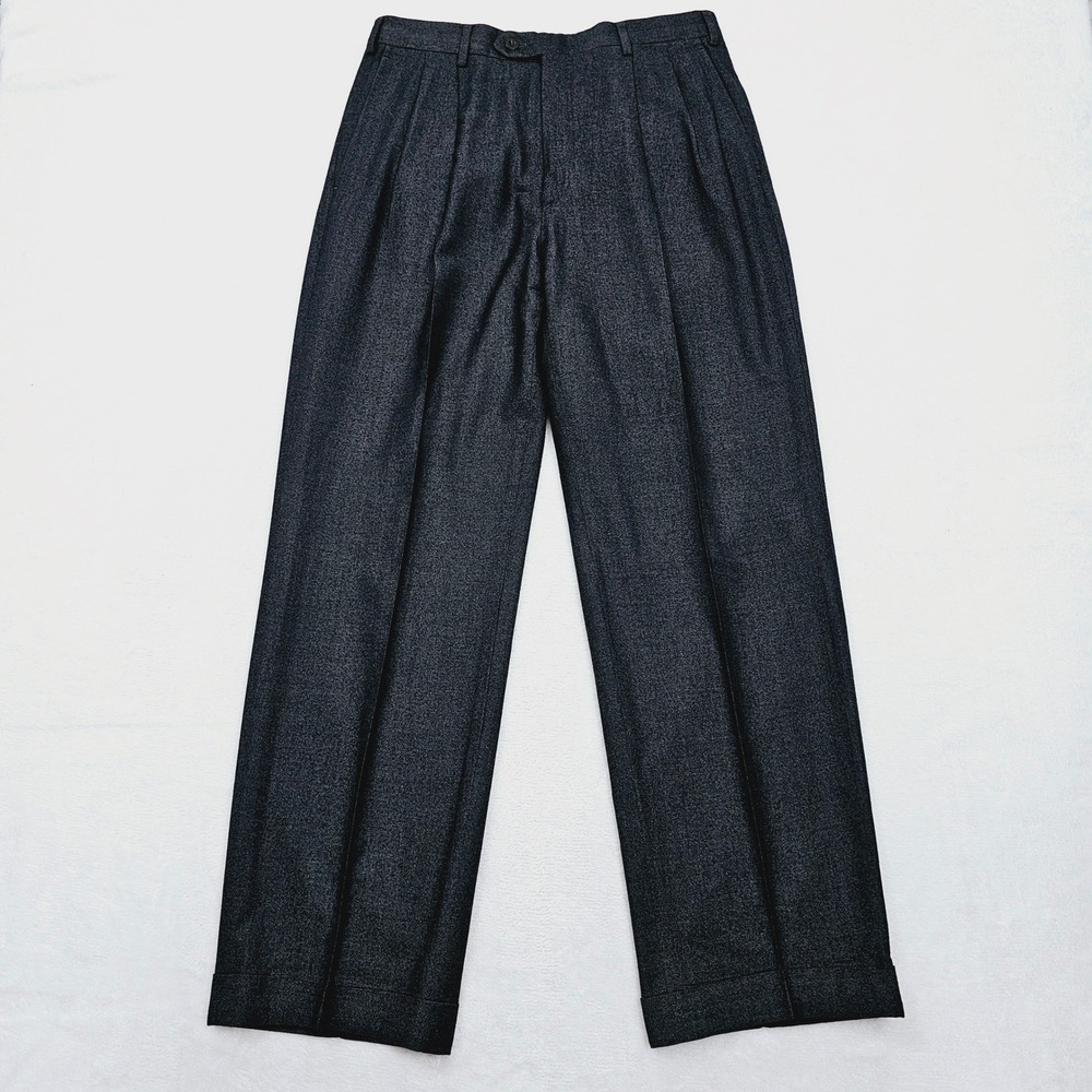Brioni Trousers Mens (32) 30x29 Grey Wool Silk Pleated Cuffed Cannes Formal Ivy - Picture 2 of 10